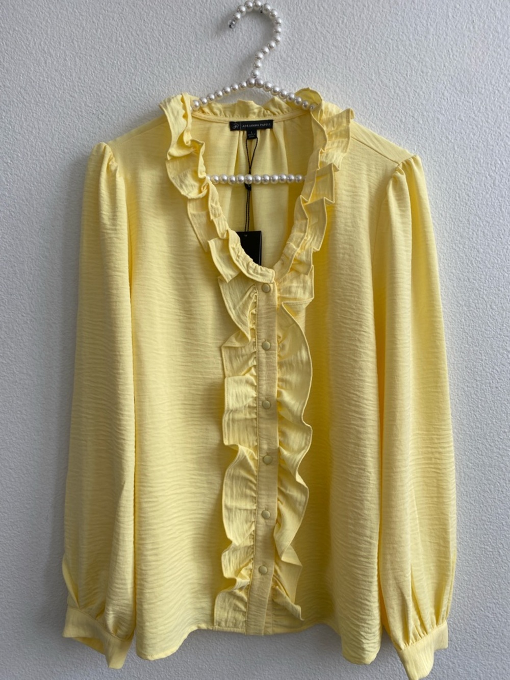Adrianna Papell Yellow Ruffle Blouse Women’s Size L Long Sleeve Top New W/ Tags
